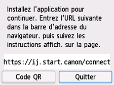 Écran URL de téléchargement de l'application : souhaitez-vous connecter un ordinateur ou un smartphone à l'imprimante maintenant.